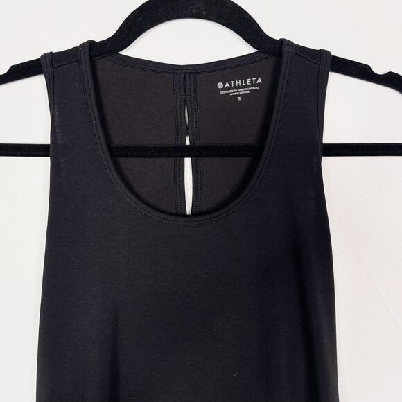 Athleta Small S Black Essence Vital Tie Back Tank Top Round Neck Workout Active - Picture 3 of 10